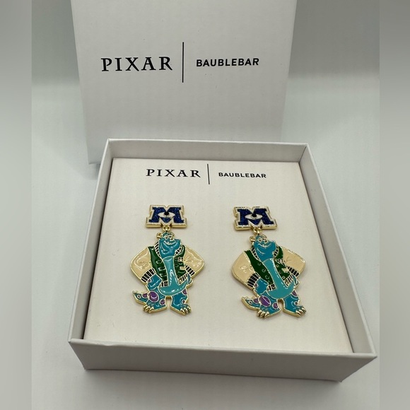 BaubleBar x Pixar Disney Sulley Monsters Inc University dangle earrings NIB - Picture 1 of 6
